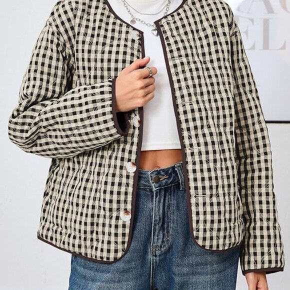 NEW! Womens Reversible Button Down Puffer Padded Coat & Plaid Quilted Jacket - Picture 2 of 6